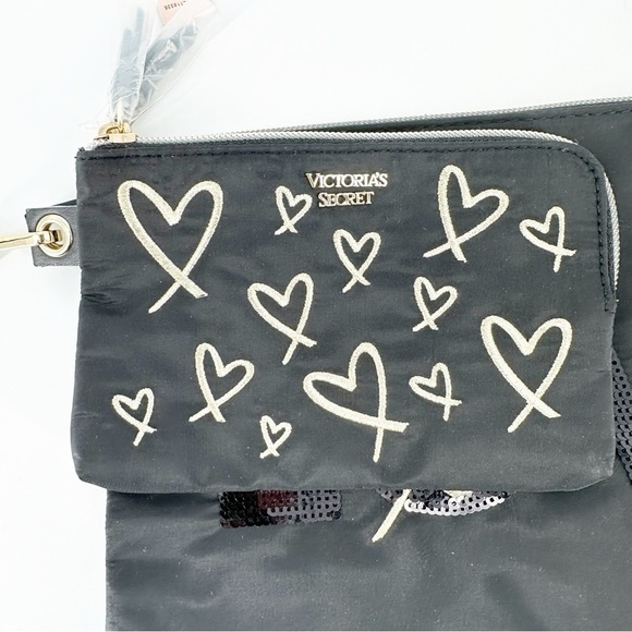 NWT  Victoria's Secret Bling Sequin LOVE Clutch Zip Pouch Wristlet Set - Picture 3 of 8